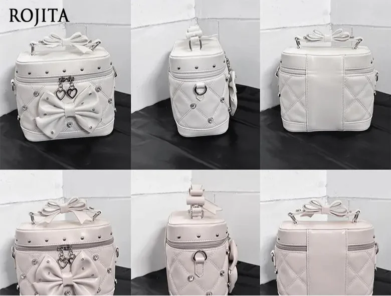 Japanese Rhombus Bow Large Capacity Versatile Heart Diamond Diagonal Straddle Bag Fashion Sweet Lolita Backpacks Black Bag Women
