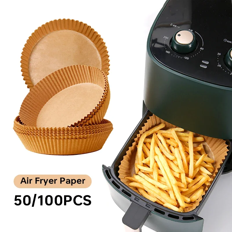 

50/100/200/300Pcs Air Fryer Disposable Paper Liner Non-Stick Barbecue Plate Round Oven Pan Pad For 16/23cm Air Fryer Micro-Wave