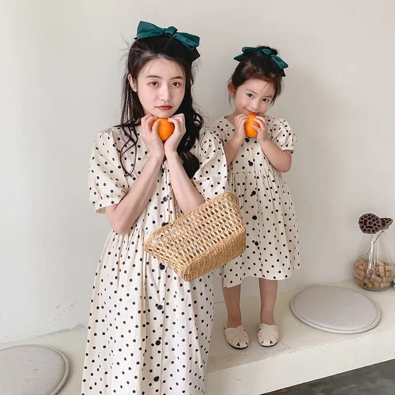 

Mom and Daughter Matching Dress Family Matching Clothes Mommy and Me Chiffon Polka Dot High Waist Doll Dresses Family Look Grown