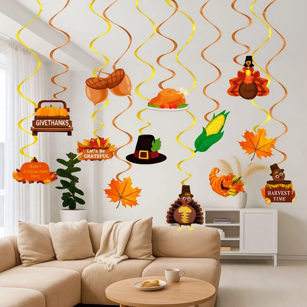 

Cartoon Thanksgiving Spirals Hanging Flag Corn Turkey Pumpkin Paper Turkey Spiral Ornaments Celebration