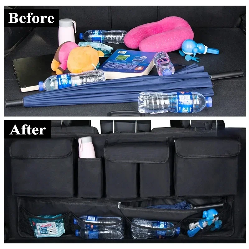 Back Seat Car Trunk Hanging Storage Bag Organizer With 9 Pockets Oxford Waterproof Multi-pocket Car Trunk Storage Bag Organizer image 3
