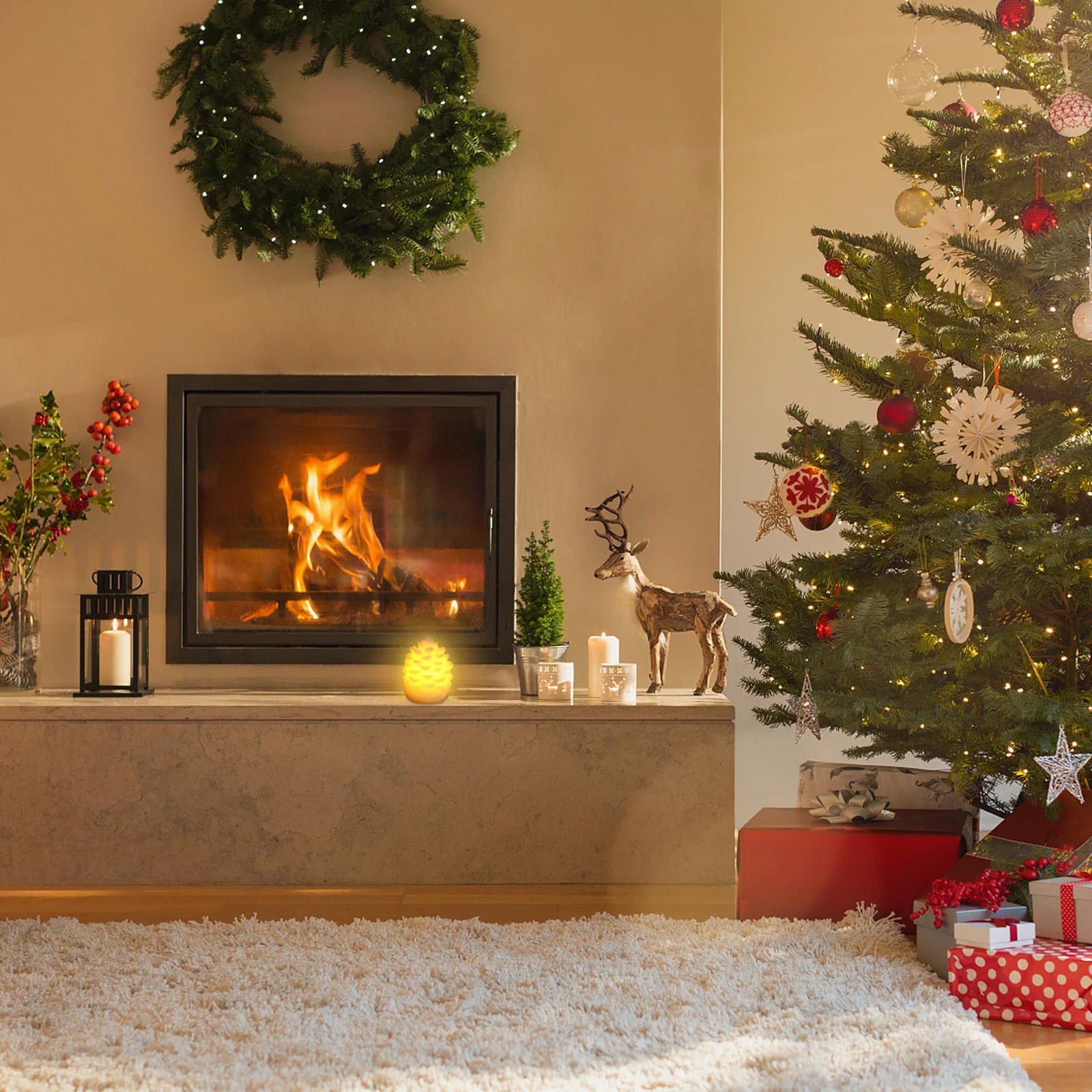 

3Pcs Pinecone LED Lights Flameless Wax Romantic Warm Yellow Light Christmas Party Decoration Wax Light