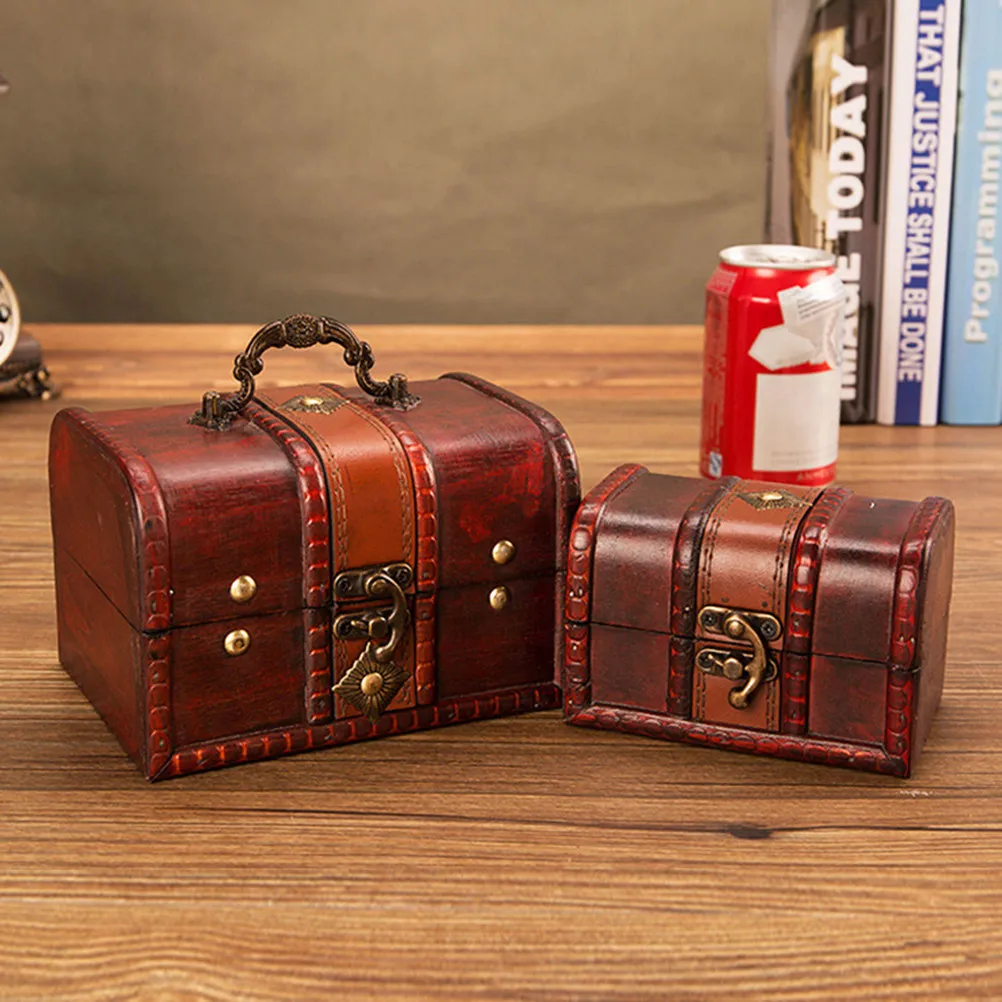 2Pcs Wooden Jewelry Box Lockable Vintage Style Jewelry Storage Organizer Creative Makeup Case for Home Office Gift Trinket