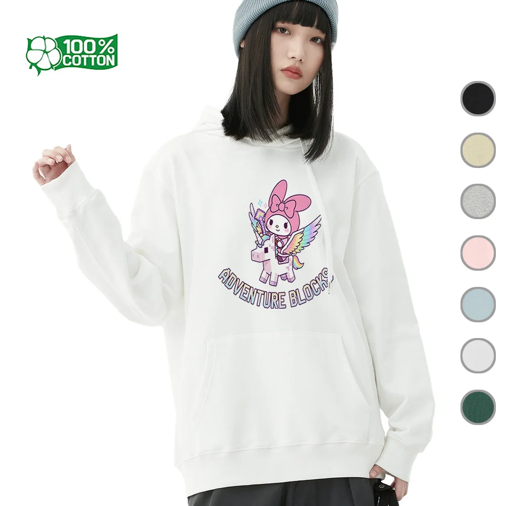 

Модная толстовка с рисунком Sanrio Kuromi My Melody для взрослых, мягкий хлопковый пуловер, повседневный подарок в уличном стиле, свитер, футболка, футболка