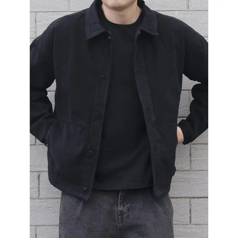 

Loose Fit Casual Men's Denim Jaet Spring Autumn Long Sve Collared Workwear Top Youth Trend Single Button Closure C...