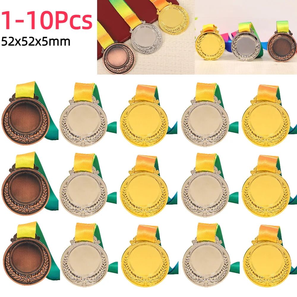 1-10Pcs Award Medals Blank Medal with Color Ribbon Gold Silver Bronze Winner Reward Medal Customized Gift School Sports Souvenir