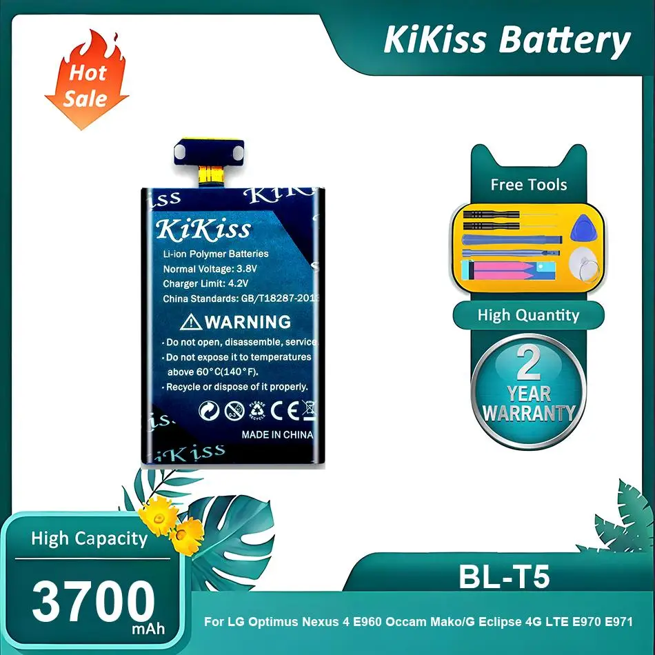 Batería KiKiss para LG Optimus Nexus 4 E960 Occam Mako/Optimus G Eclipse 4G LTE E970 E971 E975 F180 E973 LS970,BL-T5,3700mAh