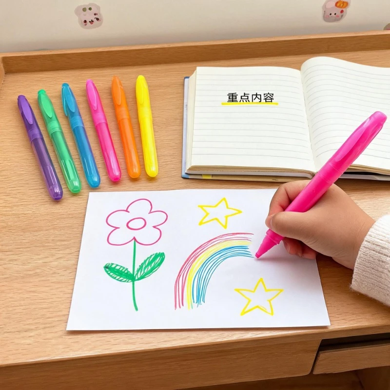 Transparent Barrel Highlighter Pens Multi Color Chisel Tip Markers for Students School Office Note Taking Drawing Highlighting