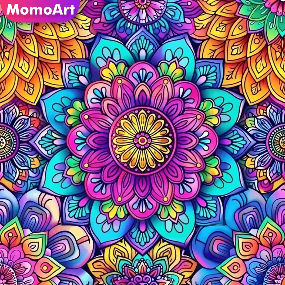 Momoart Vollquadratisches Rundes Diamant-Mosaik Mandala Blume Abstrakte Diamantmalerei Farbenfrohe DIY Heim-Schlafzimmer-Wandkunst