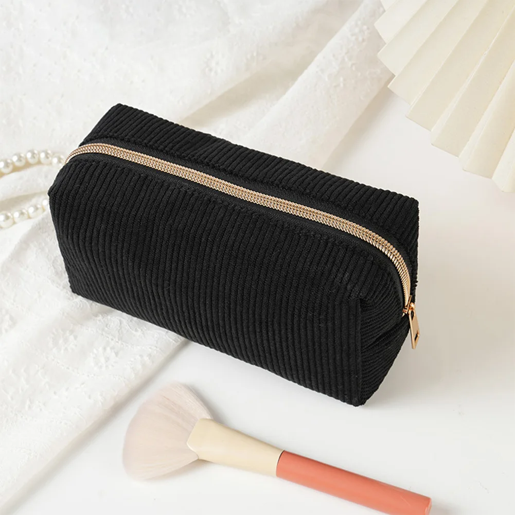 Corduroy Storage Pouch for Makeup Brushes Toiletries Pens 19x10x8.5cm Flannel Travel Organizer Bag Compact Size