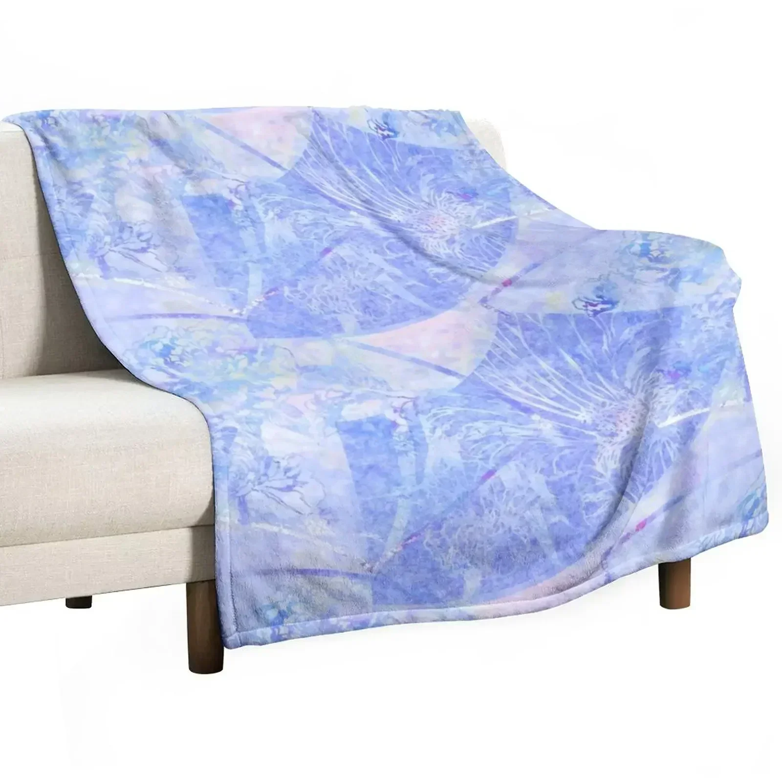 Peony Fans in pale blues and pinks RB Throw Blanket sofa bed Softest Travel Blankets