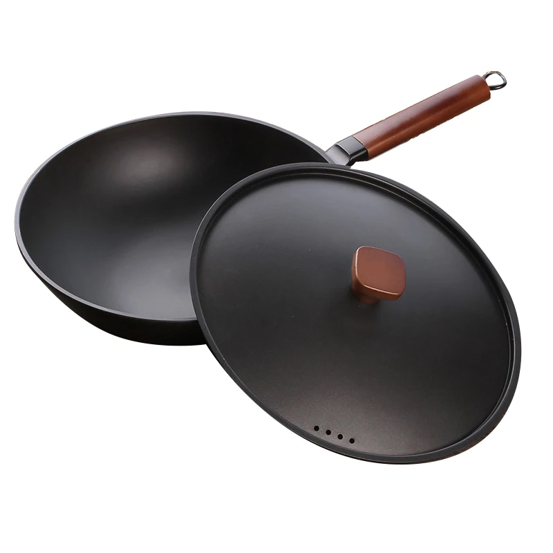 

Iron Pan Old Fashioned Wok Gas Cooker Non Stick Pan Flat Bottom Wok Chinese Wok with Lib Utensilios De Cocina Cookware Cast Iron