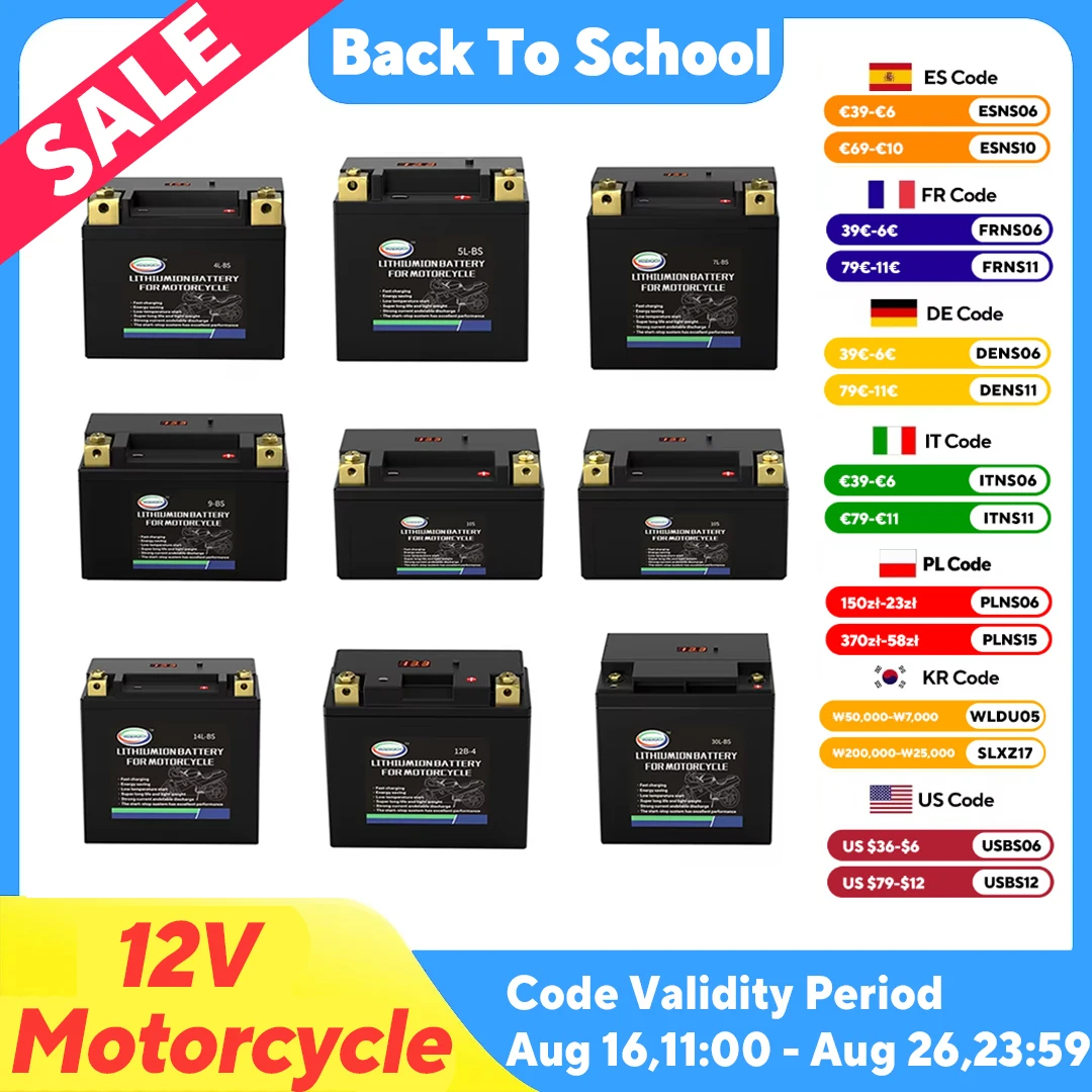 12V Lithium Motorcycle Battery LiFePO4 Built in BMS Maintenance Free for ATV UTV Jet Ski Snowmobile Honda Suzuki Kawasaki Yamaha