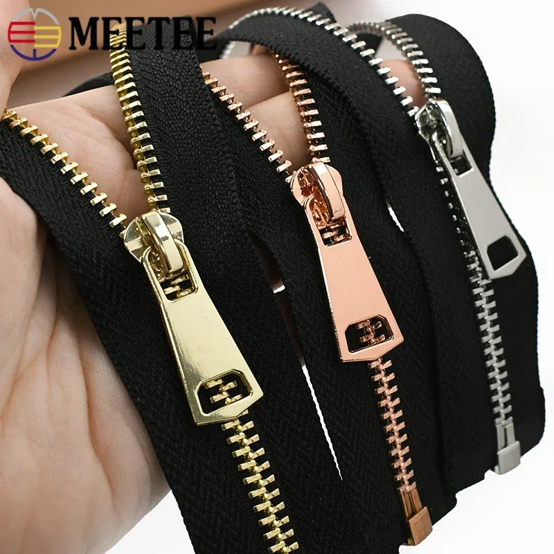 1/2/3Pcs Meetee 15-80cm 5# Metal Zippers Auto Lock Open/Close-End Zip for Down Coat Garment Zipper Shoes Pocket Sewing Accessory