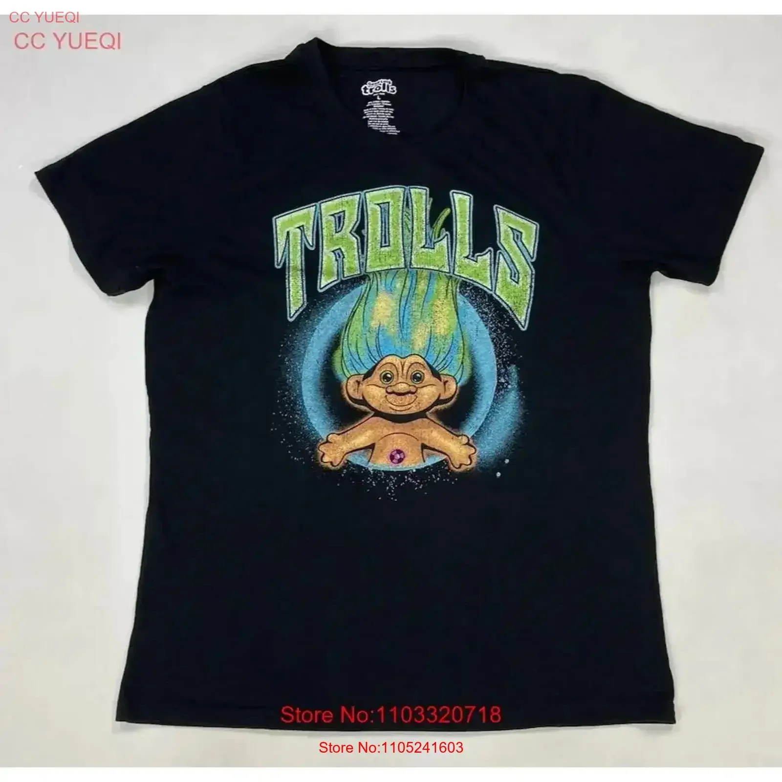 Trolls Good Luck T shirt Men Large Black vintage Washed Versatile Stretched fashion graphic Casual Soft Slightly homme vintage