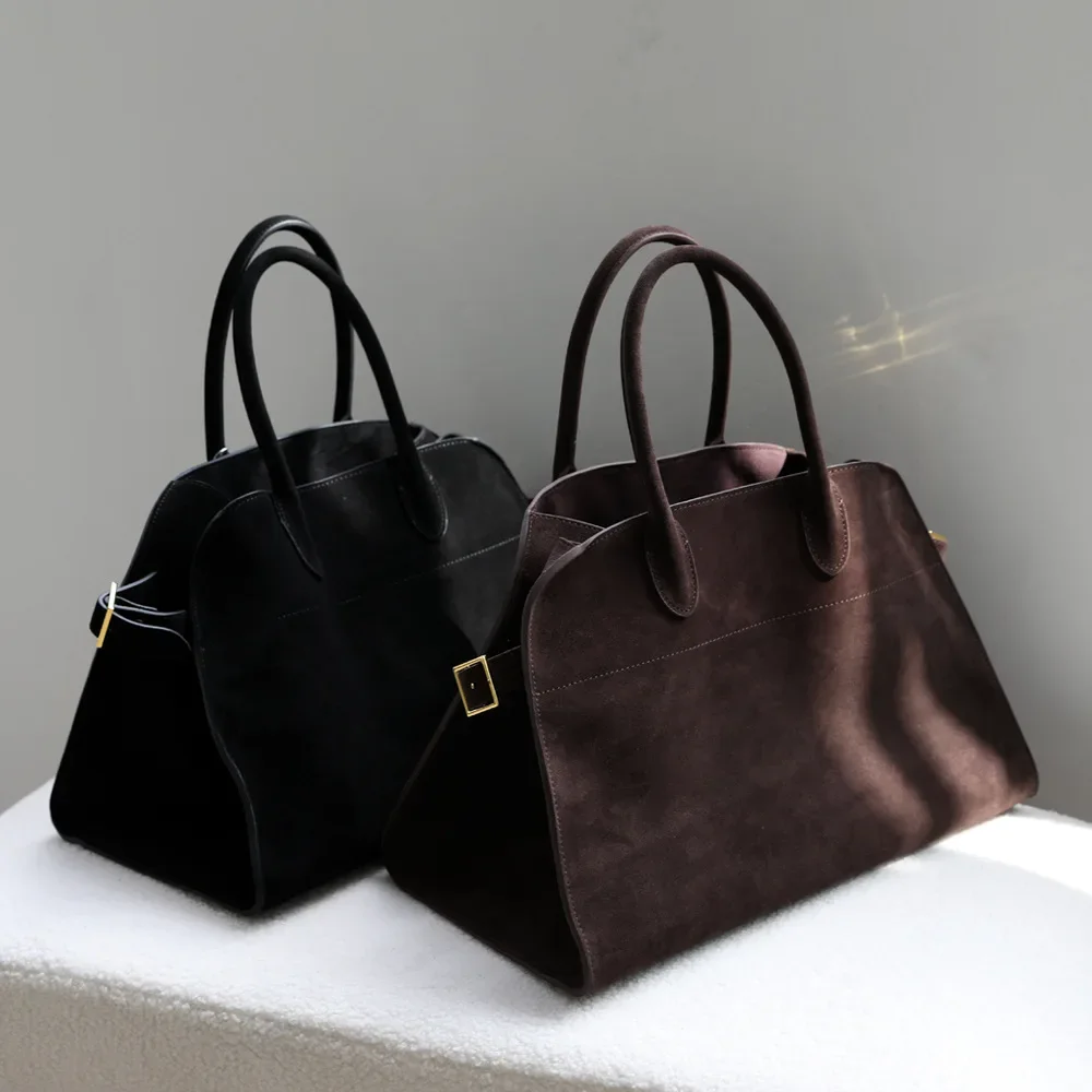 2024 Luxury Women's Large Tote Bag Suede Leather Commute Bags Female Retro Handbags High Quality Ladies Frosted Bag Coffee Black