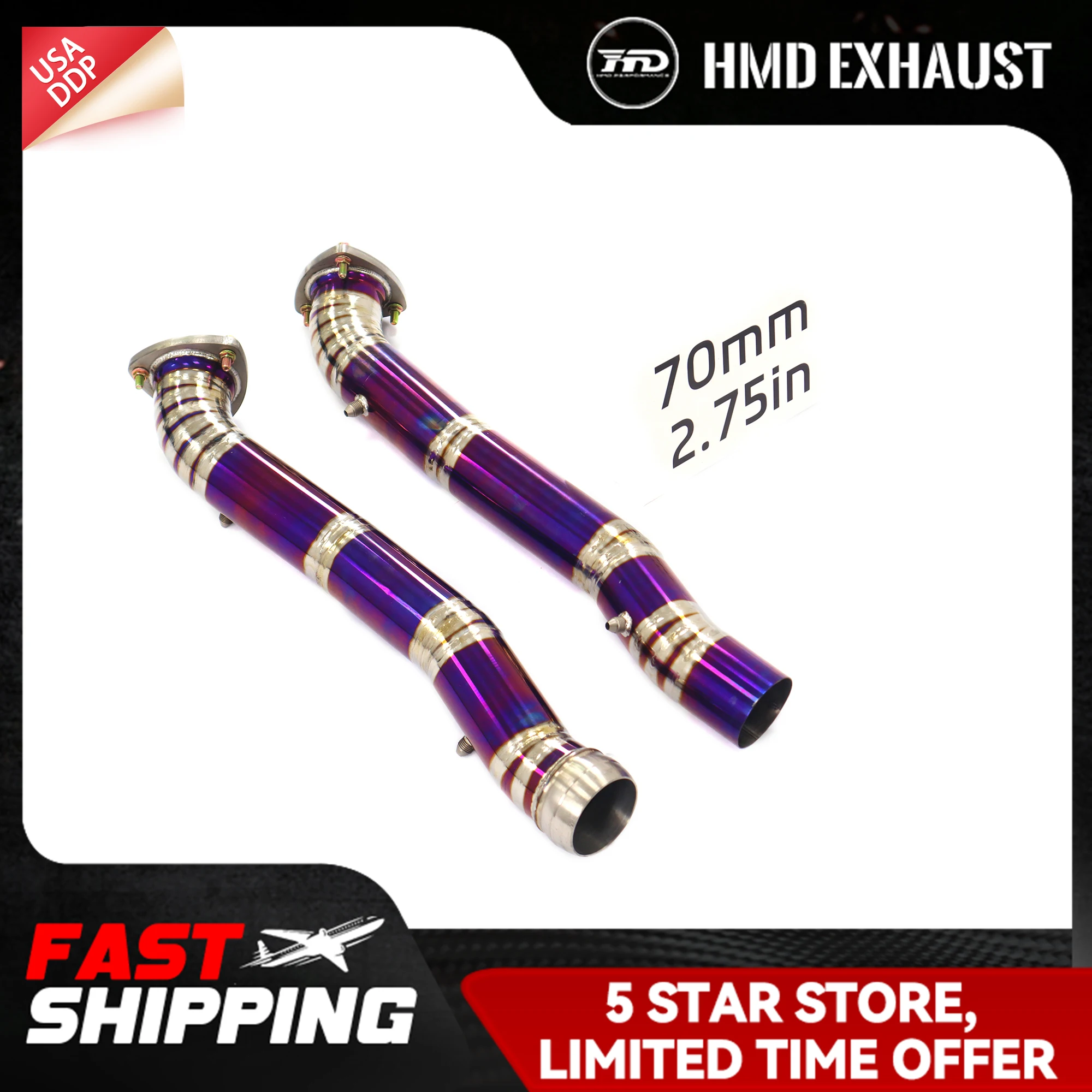 

HMD Exhaust pipe for Aston Martin Vantage V8 4.0T Resonant Tube Non-destructive installation Ti material