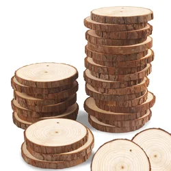 40Pcs 4-6cm Unfinished Predrilled Natural Wood Slices Circles for DIY Craft Woodburning Christmas Rustic Wedding Ornaments