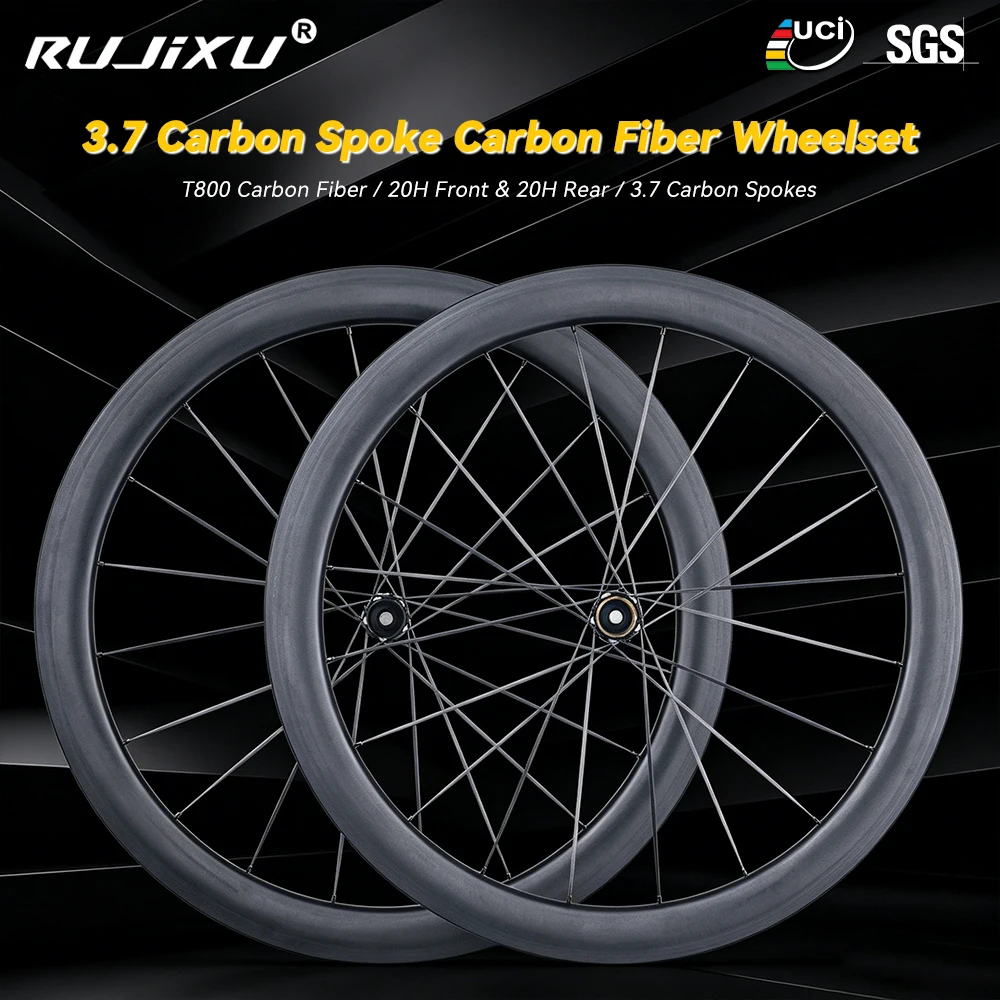 1185g RUJIXU Carbon Spokes Wheels 700C Road Racing Wheelset Tubeless Disc Brake 36T60T HG XDR Hub Carbon Rim Road Bike Wheel Set