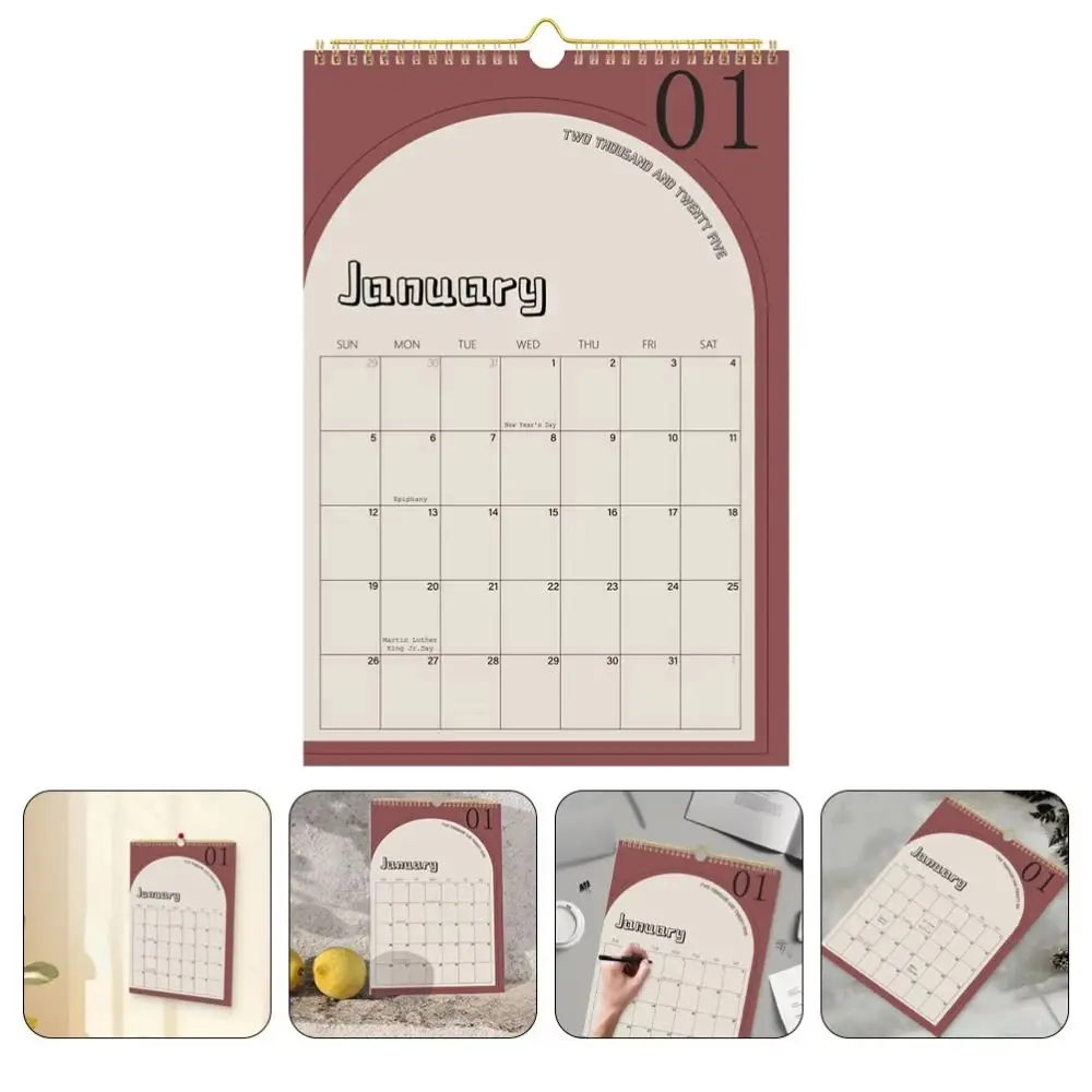 Creative 2025 Wall Calendar Planner ภาษาอังกฤษ 18 เดือนปฏิทินพร้อมรูแขวนแบบพกพาปฏิทินผนังรายเดือน