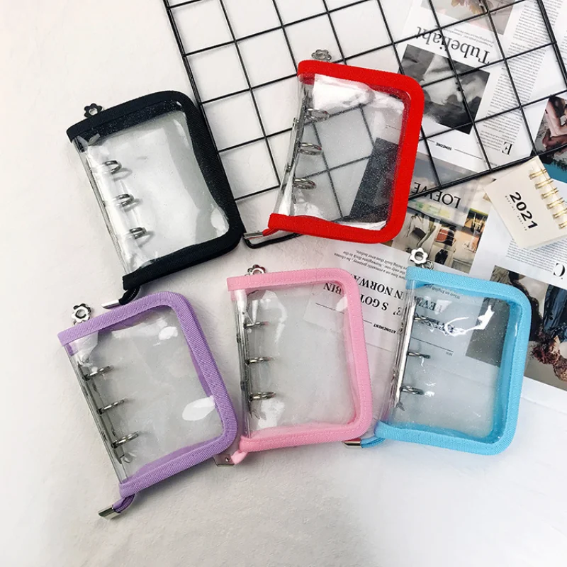 3 Holes Loose-leaf Scrapbook Cover Case Mini Binder Notebook Diary Protective Bag Zipper Journal Notepad Case Bag 13.5*10cm