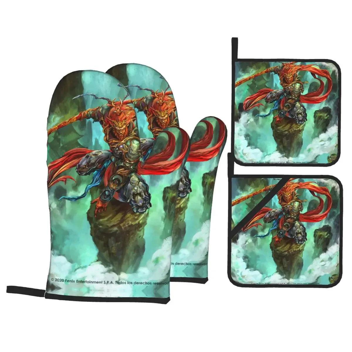 

Custom Black Myth Wukong Oven Mitts and Pot Holders Sets of 4 High Heat Resistant King Cooking Baking Gloves for Kitchen BBQ