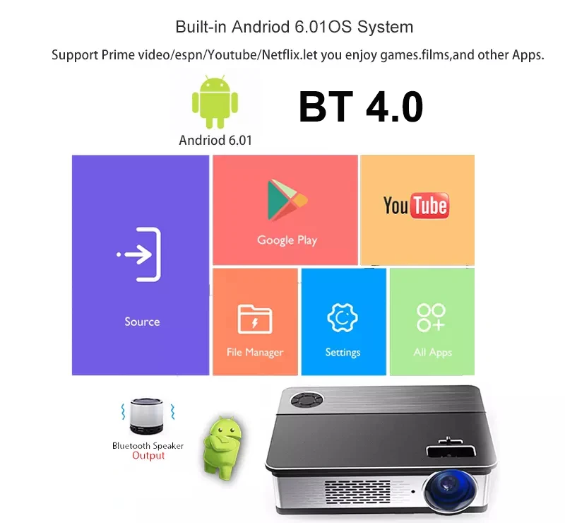 Wholesale 5800 Lumens Full HD native 1080P LED home theatre projector Business 4K Multimedia Smart Phone Android Projector