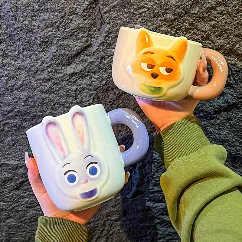 

Cute Nick Wilde judy rabbit Mug ceramic cup Breakfast milk measuring cup Cute cartoon graduated cup.Exquisite little gift