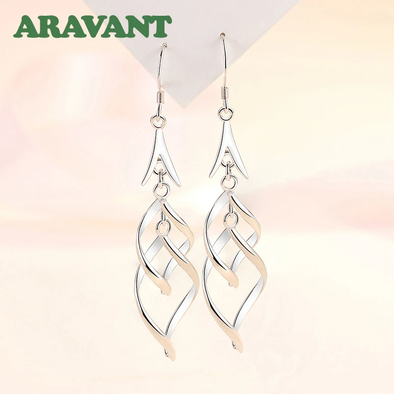 925 Silver Hollow Long Drop Earrings For Women Wedding Jewelry