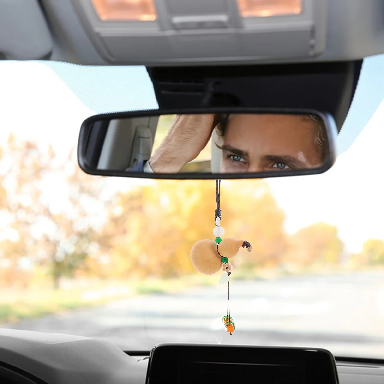 

Natural Dried Gourd Feng Shui Car Hanging Pendant Hulu Ornament Rearview Mirror Good Luck Charm Amulet for Car Interior