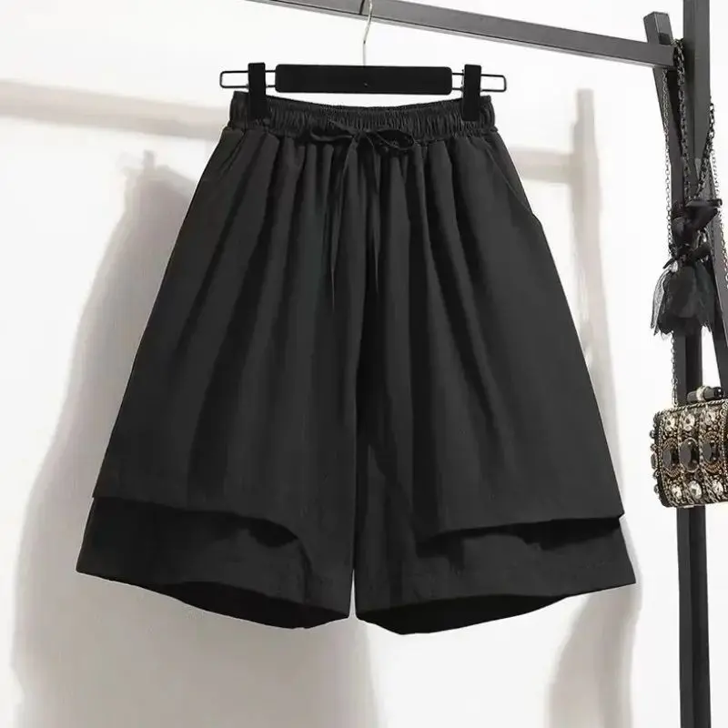 High Waist Loose Wide Leg Women's Shorts Summer Thin Elastic Waist A-Line Skirt Pants Anti-Light Walking Outdoor Wear