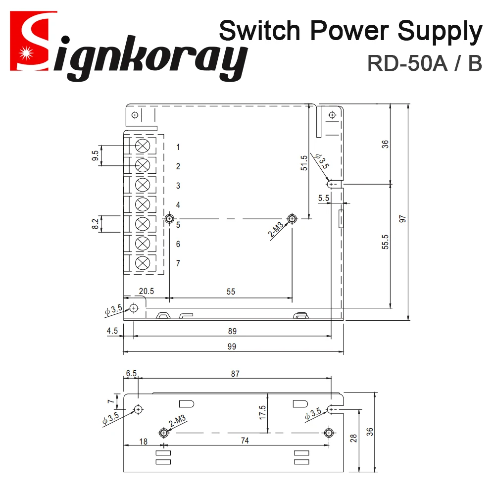 SignkoRay 50W Switch Power Supply RD-50A RD-50B 5V 12V 24V For Co2 Laser Cutting and Engraving Machine