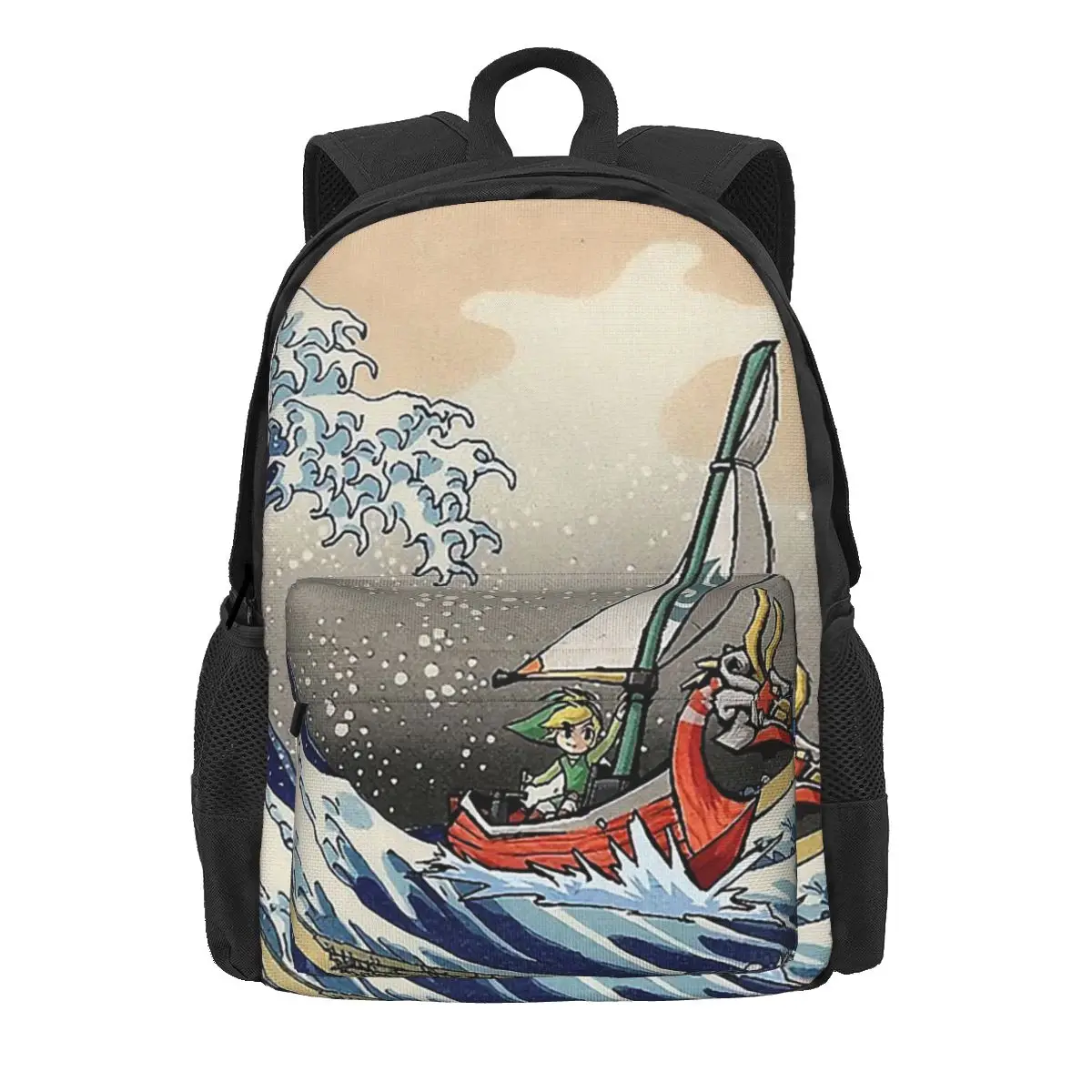 Anime japonês Clássico Grande Onda Mochilas, Bolsas escolares para estudantes, Mochila Laptop dos desenhos animados, Bolsa de ombro para meninos e meninas, Bookbag