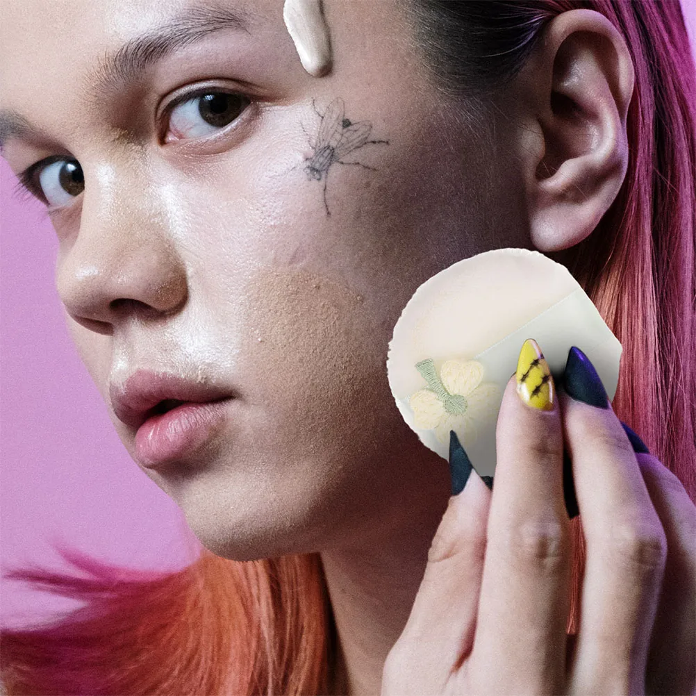 3 uds polvo suave maquillaje cara Puff lavable reutilizable para aplicación de base en polvo suelto diseño bordado compacto Puff Pads