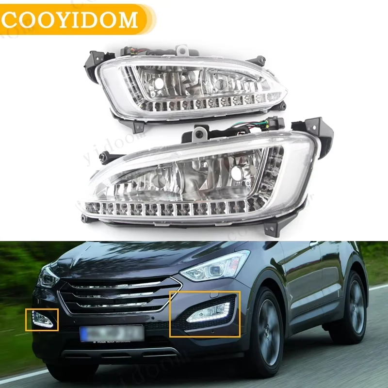 LED 1 Pair Headlight Assembly Daytime Running Light Waterproof Car Front Fog Lamp DRL For Hyundai Santa Fe IX45 2013-2015