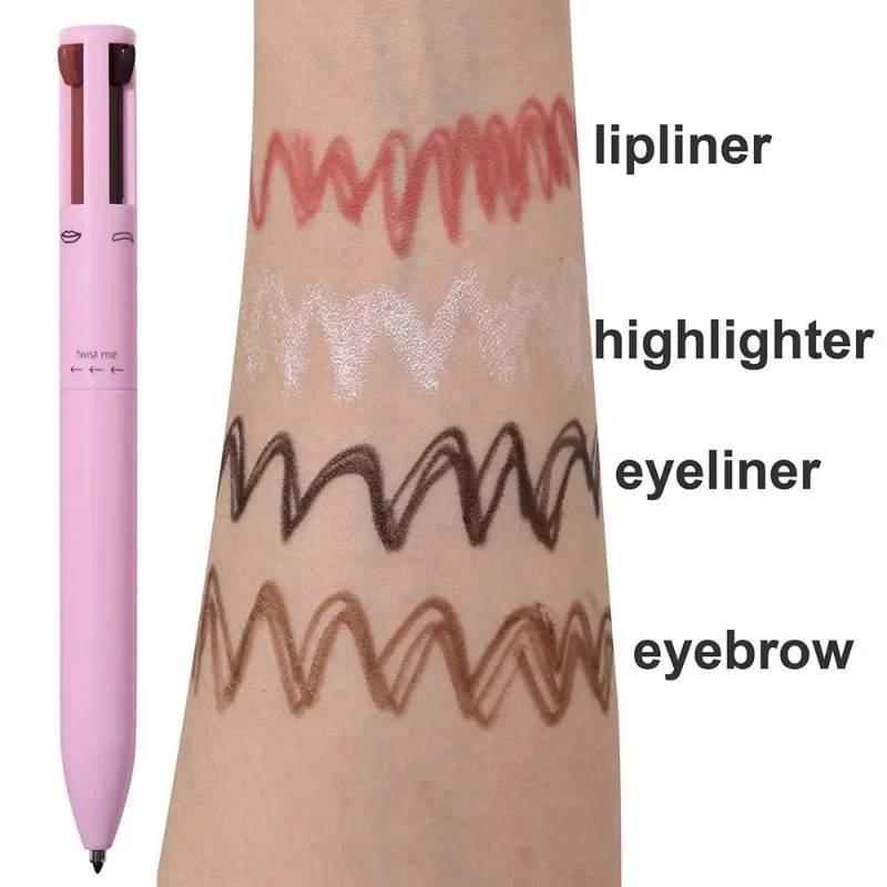 Lápis Delineador Multi-efeito, Caneta Contorno de Sobrancelha, Longa Duração, Cosméticos Impermeáveis, Lip Liner, Maquiagem, 4 em 1