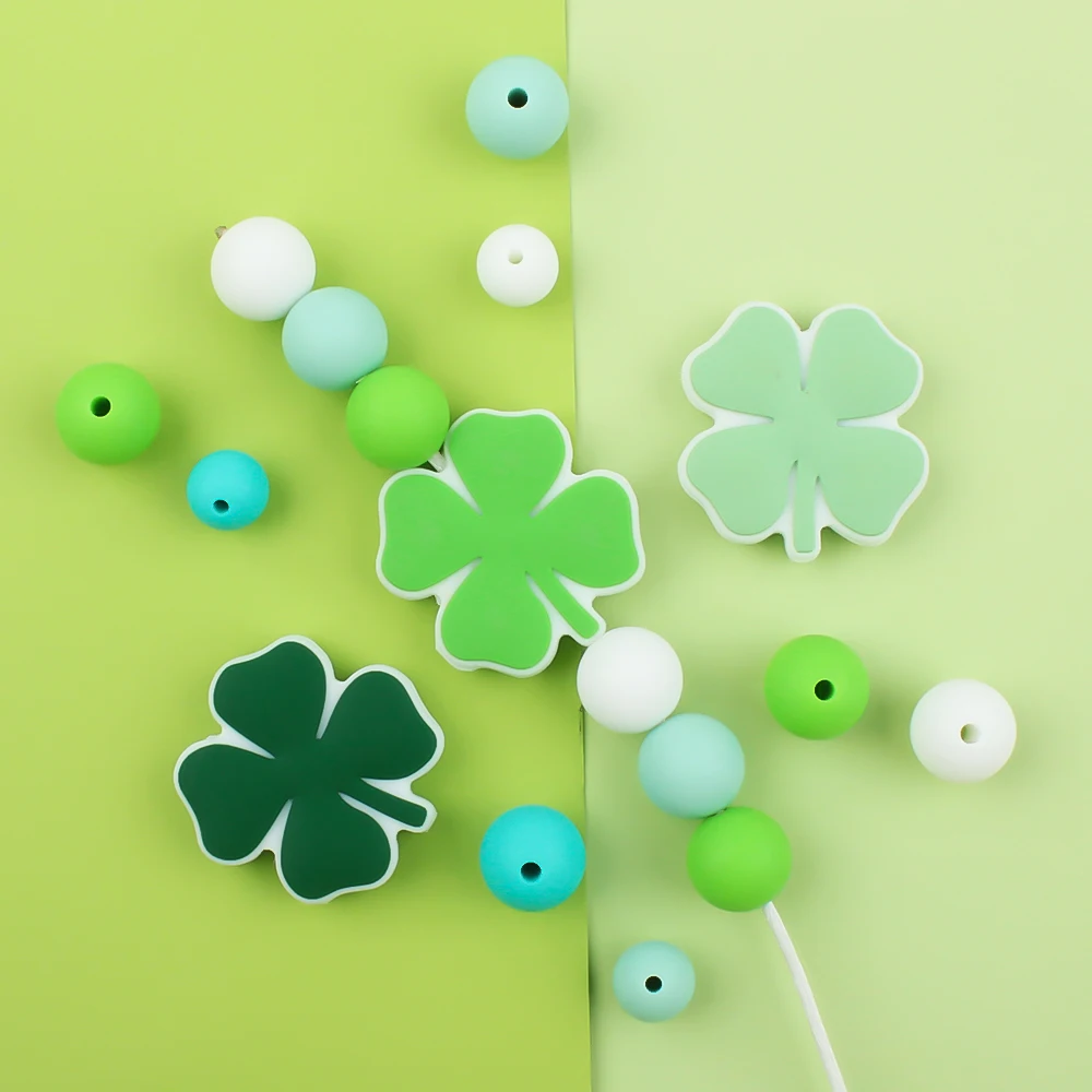 Desenhos animados Lucky Clover Estilo Silicone Beads, Fazer Jóias DIY, Colar, Pulseiras, Acessórios, Fazer Chaveiro e Caneta, 5 pcs, 10pcs