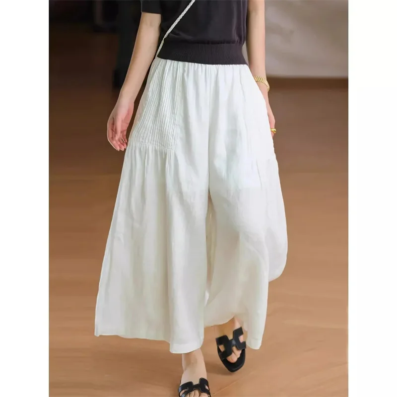 

Новые летние женские однотонные леггинсы с эластичной резинкой на талии, повседневные свободные брюки, брюки большого размера, репа-палаццо