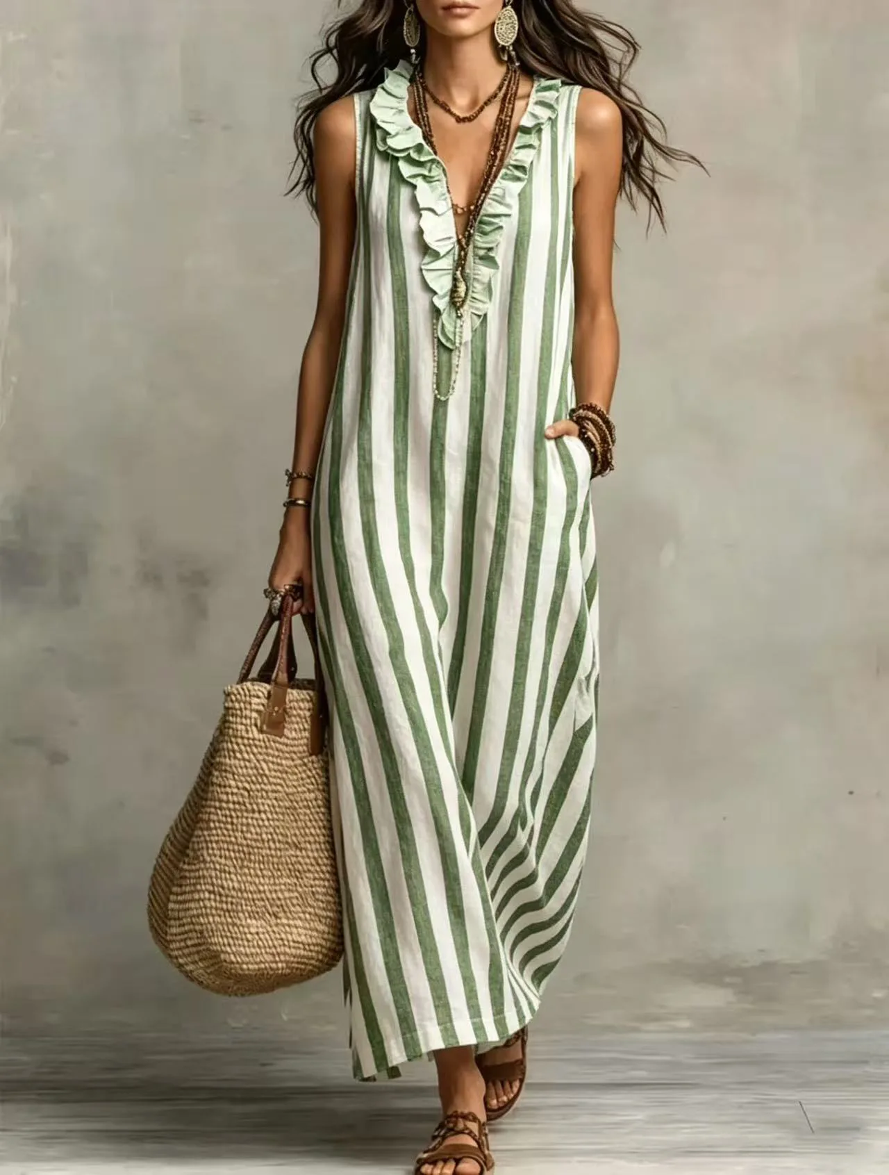 

Women's Patchwork Long Dress2026 Summer Sleeveless Elegant Dresses Fashion Casual Vintage Party Dress Vestidos Women's Clothing