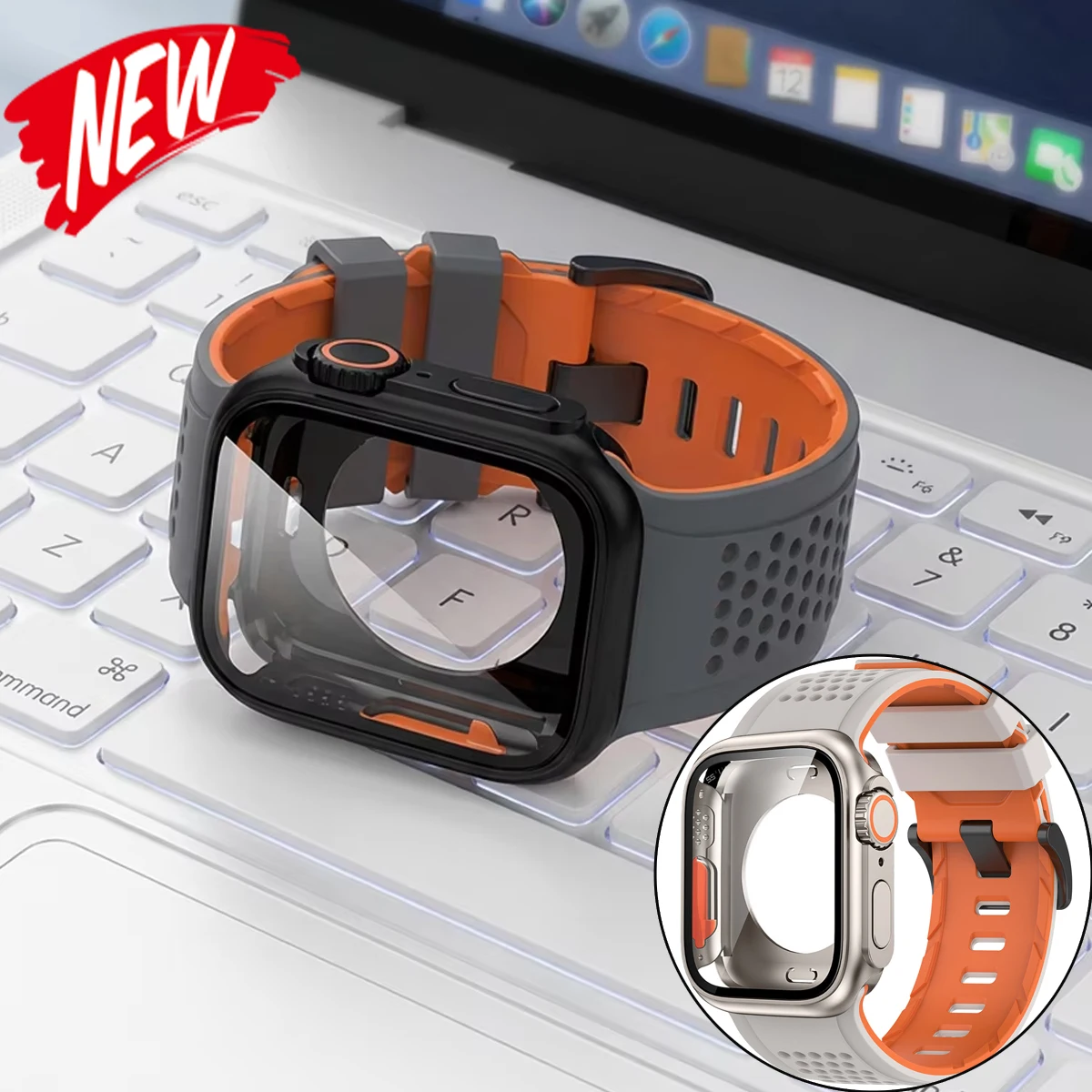 Full Cover Case+Two Tone Strap for Apple Watch 44 45 46mm Change To Ultra Case Bumper Sport Band for Iwatch Series 11 10 9 8 7