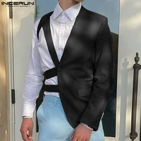 INCERUN Men Irregular Blazer Lapel One-shoulder Long Sleeve Button Hollow Out Casual Suit Men Streetwear 2025 Fashion Thin Coats 3