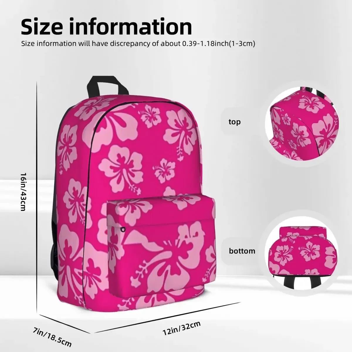 Tropical Hot Pink Hibiscus Flower Floral Pattern Hawaiian Print Backpacks Bookbag School Bag Travel Rucksack Shoulder Bag