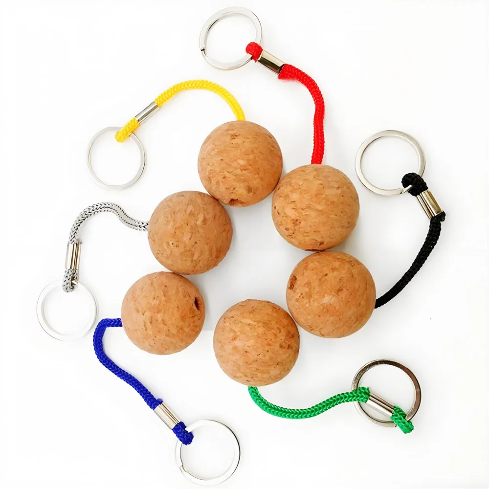 1x Buoyant Key Chains 35mm Floating Cork Ball Keyrings Buoy Boats Key Rings Keychain for Sea Surfing Diving Fishing
