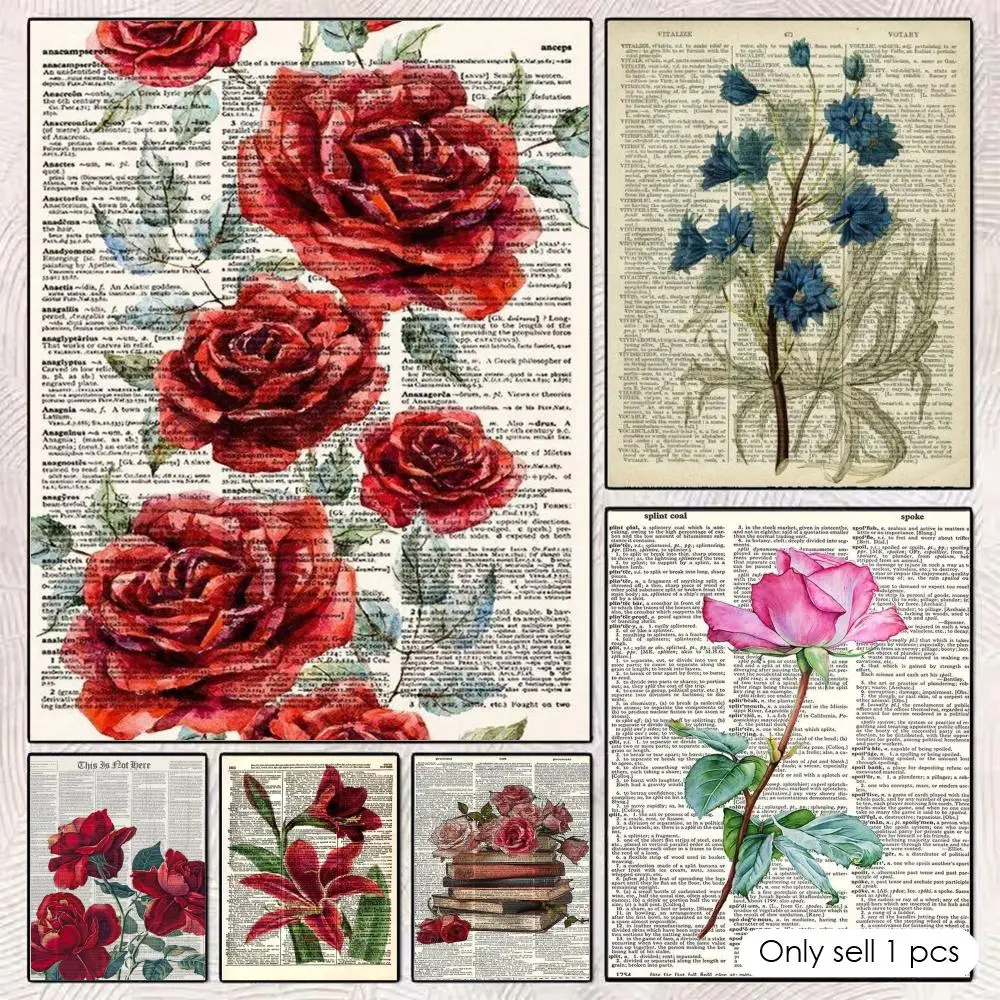 Dictionary Floral Print Poster Self-adhesive Wall Mural Art Waterproof Sticker For Bar Room Decor High Quality Print Gift