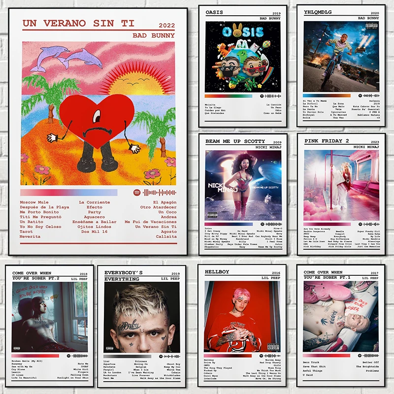 Modern Hot Pop Rapper Lil Peep Nicki Minaj Bad Bunny Hip Hop Album Cover Poster Canvas Paintings Wall Art Pictures Home Decor