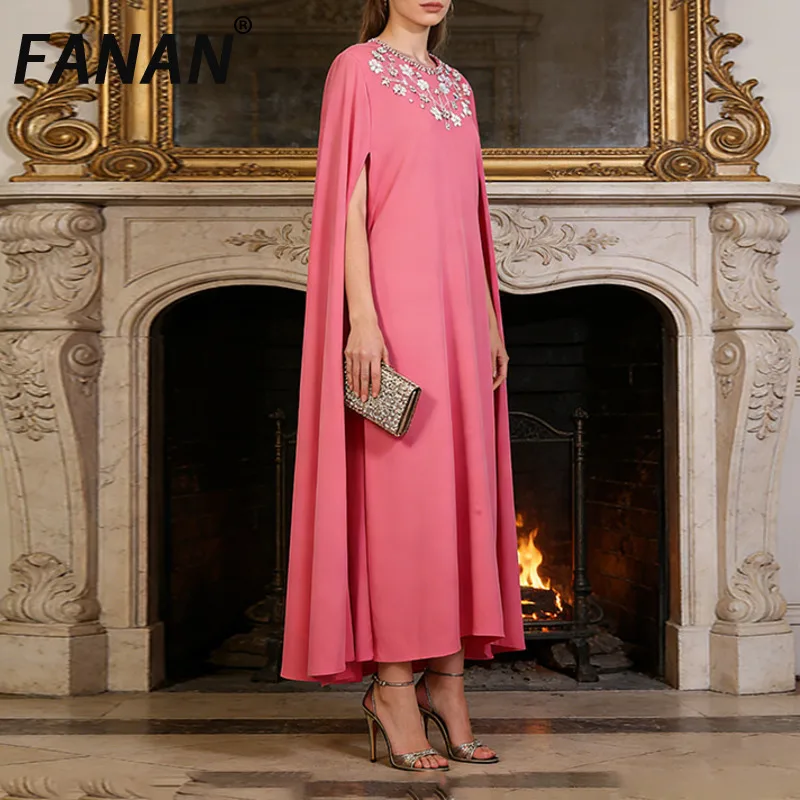 FANAN High End Diamond Inlaid Long Dress Women's Round Neck French Style Temperament Evening Dresses Female 2026 Spring New