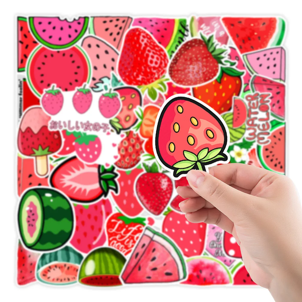 50/100Pcs Novelty Cute Cartoon Strawberry Watermelon Stickers PVC Waterproof Stickers Decals For Kids Boys Girls Toys Gifts