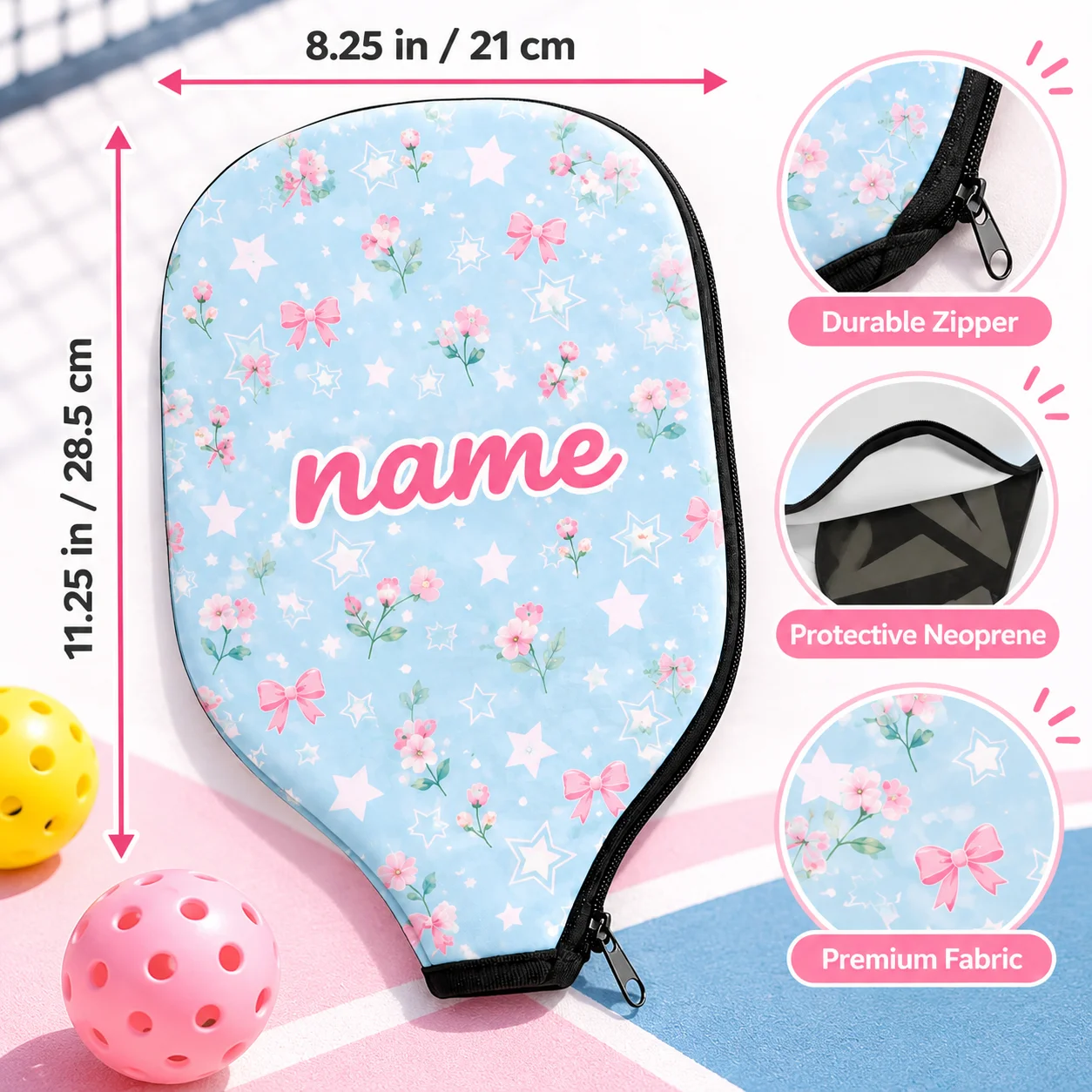 Custom Pickleball Paddle Cover Personalized Name Photo Logo for Outdoor Court Training Travel Neoprene Pickleball Racket Sleeve
