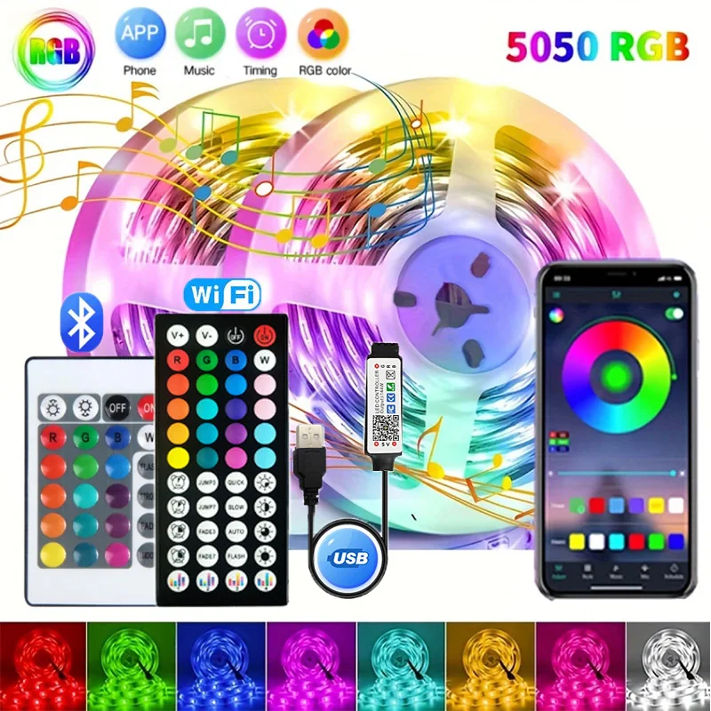 Usb\'li şerit LED ışıkları APP kontrol 5050 RGB Led ışık Bluetooth oda dekorasyon için esnek lamba bant şerit TV arkaplan ışığı diyot