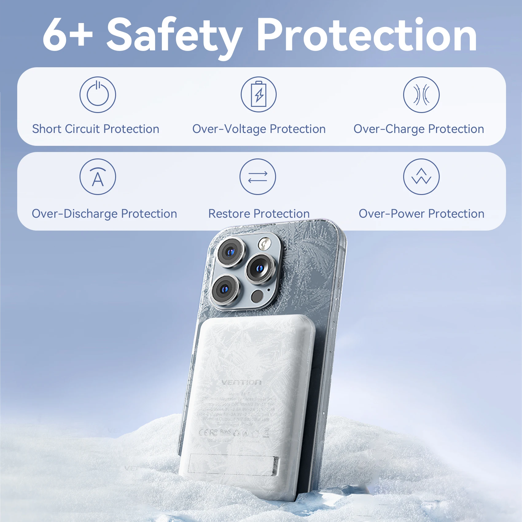 Vention بنك الطاقة المغناطيسي 5000 مللي أمبير رقيقة لاسلكية محمولة بطارية احتياطية PD 20 واط شاحن سريع آيفون 16 ، 15 ، 14 ، 13